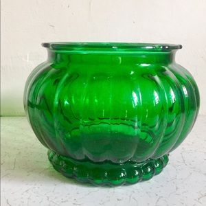 Vtg Forest Green Glass Vase Rose Bowl A.L.R. Co